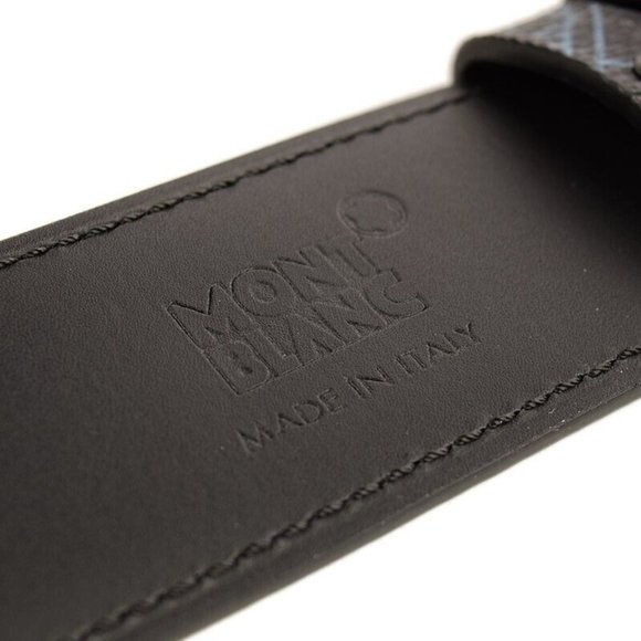 MONTBLANC Mens Black Blue M MONOGRAM Reversible Canvas Belt ONE SIZE Italy NEW - Picture 3 of 3